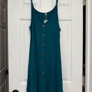 Blue Sleeveless Spaghetti Strap Midi Sundress